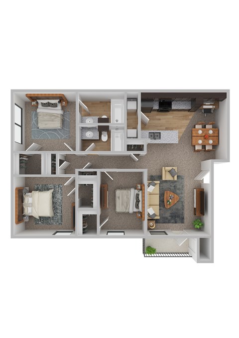 Floor plan for 3 beds, 2 baths, 1124 sqft